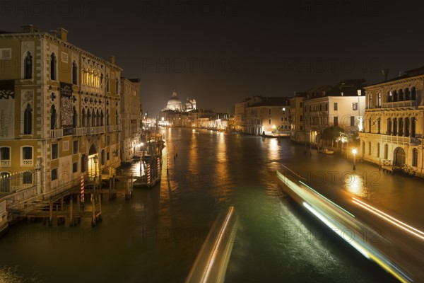 Grand Canal with view of Santa Maria della Salute at night, Venice, Veneto, Italy