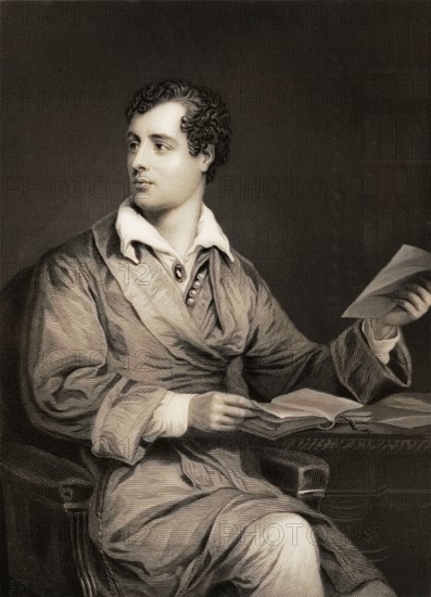 George Gordon Noel Byron, 6th Baron Byron of Rochdale, 1788, 1824, British poet, digital edited