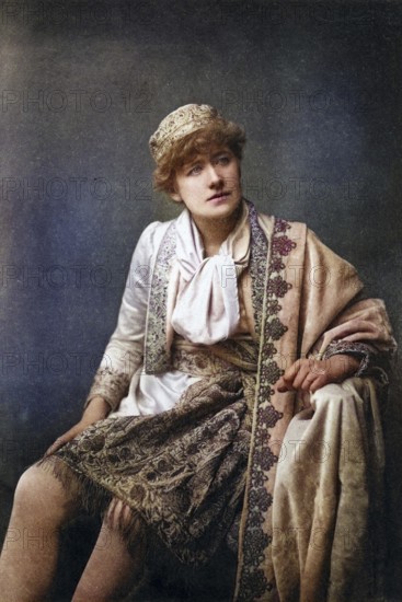 Ellen Alice Terry (1847-1928) English actress. She worked successfully with Henry Irving for 25 years from 1878. Here as Viola, a trouser role, in William Shakespeare's Twelfth Night, ca. 1895, Historic, digitally restored reproduction from a 19th century original, Record date not stated