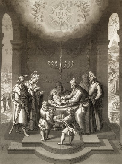 The circumcision of Jesus, steel engraving, 1853, digitally restored