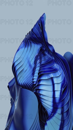 A mesmerizing piece of abstract art with fluid, blue forms creating a dynamic and futuristic sculpture. Perfect for modern design inspirations and creative projects