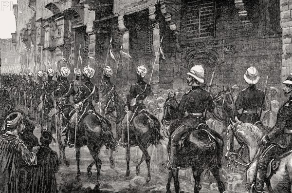 British Bengal Cavalry at Cairo, British invasion in 1882, From British Battles on Land and Sea, by James Grant