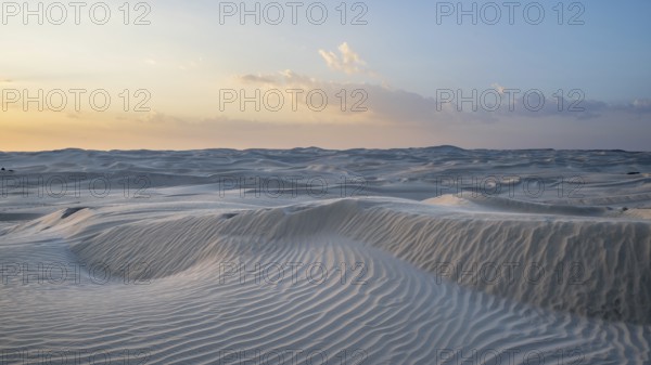 Sunset, white sand dunes in the Khaluf desert, Oman
