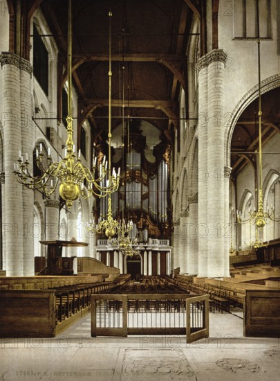 Rotterdam Cathedral, HH. Laurentius en Elisabethkathedraa, Interior, Holland, c. 1895, Historic, digitally restored reproduction from a 19th century original, Record date not stated