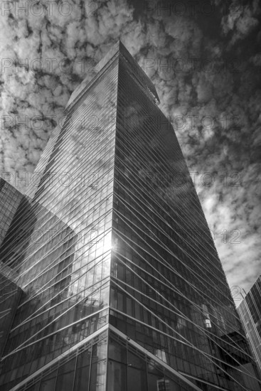 High-rise office building in La Défence, largest office building district in Europe, Paris, black and white, France