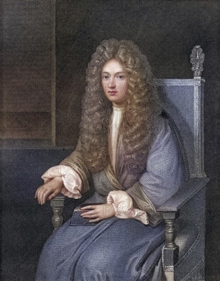 Robert Boyle (1627-1691), Anglo-Irish chemist and physicist, as a young man. Copper engraving, digitally restored reproduction from a 19th century original, record date not stated