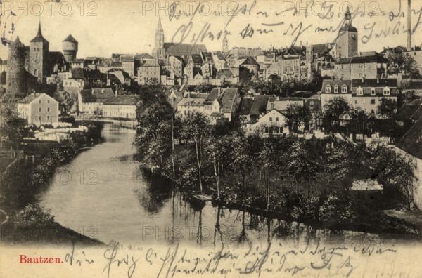 Historical postcard around 1900, Bautzen, Saxony, Germany, digital reproduction of a historical postcard, public domain, from that time, exact date unknown