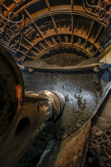 Theme photo Emscher conversion, the Emscher system will be wastewater-free in 2021 - new construction of a sewer on the Boye, the second largest tributary of the Emscher, the tunnelling machine digs the tunnel for the DN 3500 concrete wastewater pipes, the Boye is renaturalised, will be transformed into a near-natural watercourse, was previously an open, The ecological conversion of the Emscher system consists of the construction of a central wastewater treatment system in the Ruhr area, the construction of sewers and the renaturalisation of the Emscher and its tributaries, archive photo from 13.11.2014, Bottrop, Ruhr area, North Rhine-Westphalia, Germany