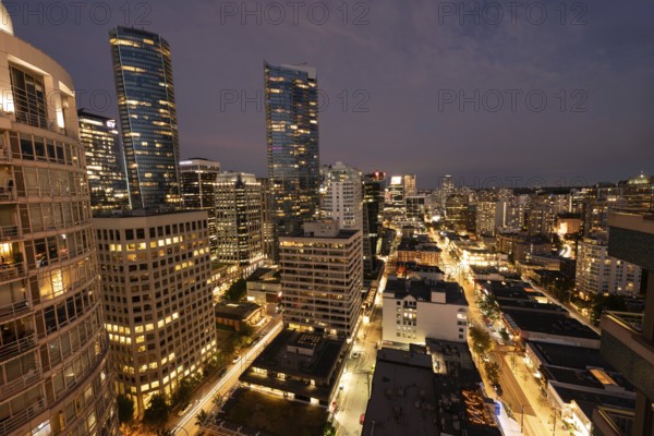 Vancouver downtown with Robson Street, night view