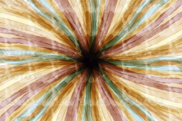 Radiant, abstract watercolor pattern with brown, blue, and beige streaks emanating from the center, creating a dynamic visual impact. Ideal for backgrounds or artistic designs