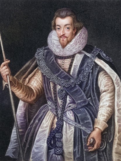 Robert Cecil 1st Earl of Salisbury, 1563-1612, English statesman. From the book Lodges British Portraits, published in 1823, Historic, digitally restored reproduction from a 19th century original, Record date not stated
