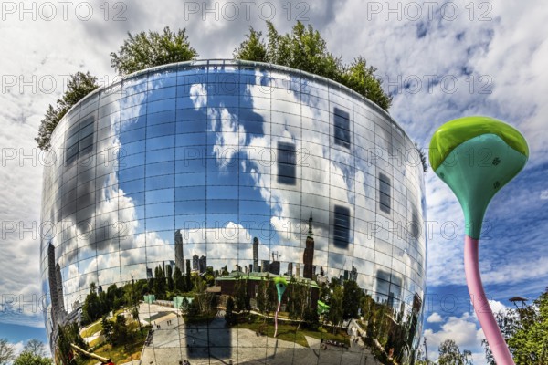 Boijmans Van Beuningen mirrored depot, The Bowl, world's first publicly accessible art depot, designed by MVRDV, Rotterdam, the Netherlands
