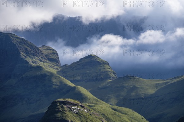 Drakensberg Mountains and Cliffs with Fog, Amphitheatre, Drakensberg National Park, KwaZulu Natal, South Africa