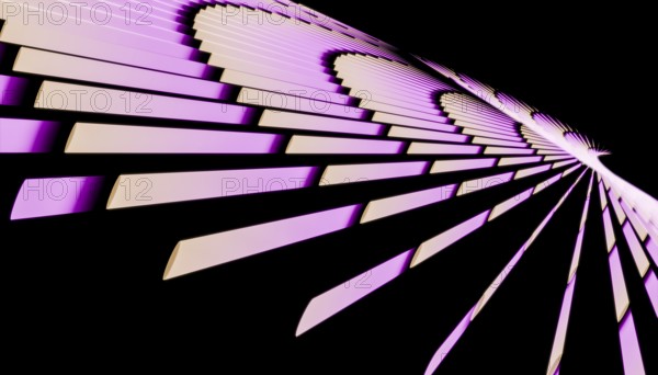 A mesmerizing abstract design featuring diagonal lines with a vibrant purple glow on a contrasting black background. The interplay of light and shadow creates a dynamic visual effect