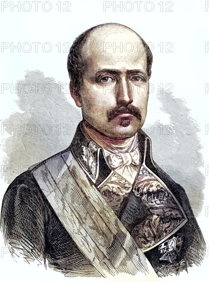 Francisco Serrano y Domínguez (18 September 1810 - 26 November 1885 in Madrid) was a Spanish general and politician and Duke de la Torre from 1861. He was regent of Spain in 1869-70 and dictatorial president of the First Republic in 1874 after a coup d'état. Historical, digitally restored reproduction of a 19th century original