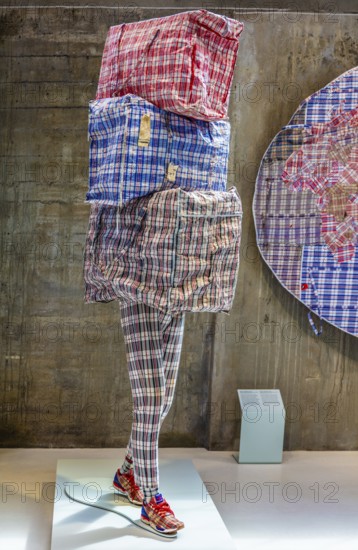 Migration pattern, refugee out of plastic bags, FENIX, museum about migration, in a historic warehouse in Katendrecht, hub for overseas emigrants, Rotterdam, the Netherlands