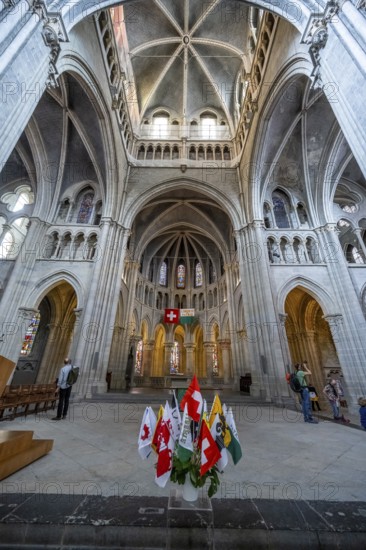 Interior in the nave of Notre Dame de Lausanne Cathedral, Lausanne, Vaud, Switzerland
