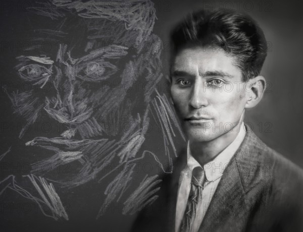 Portrait of Franz Kafka, 1883 – 1924, German-speaking Bohemian novelist, digitally edited according to a photograph and a self portrait