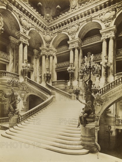 The Grand Staircase of the Opera, 9th arrondissement, 1880, Paris, France, Historic, digitally restored reproduction from an original of the period