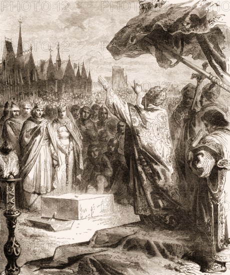 Pope Alexander III laying the foundation stone for the Notre-Dame de Paris in 1163