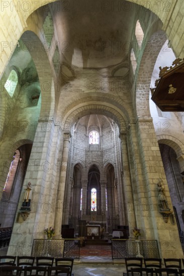 Ebreuil village, Saint-Leger benedictine abbey, abbey church from the 10th century, Allier department, Auvergne-Rhone-Alpes, France