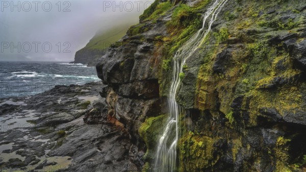 Small waterfall, Karlsöy, Kalsoy, Faroe Islands, outer island, Denmark, Karlsöy, Faroe Islands, Denmark