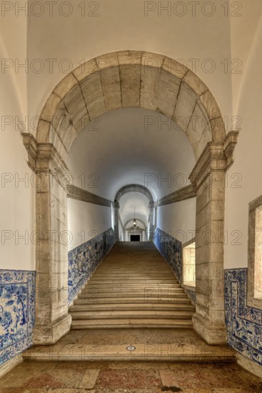 Church and Monastery of Sao Vicente de Fora, Cloister gallery with azulejo painted tiles, Lisbon, Portugal