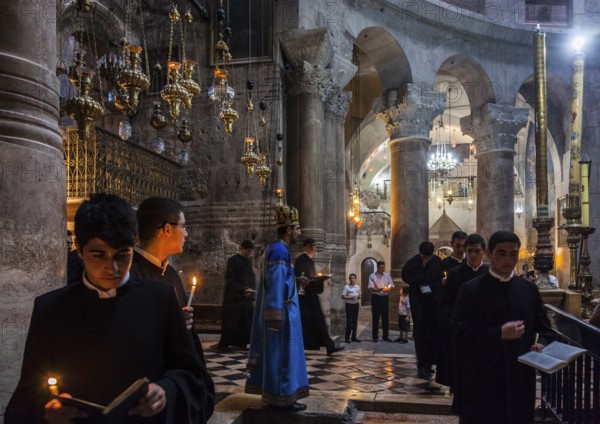 Asia. Middle East. Israel. Jerusalem. The Armenian rite during their ceremony on Sunday inside the Crusader Church