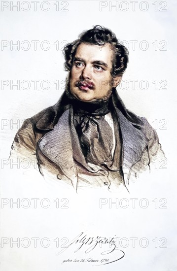 Philipp Gotthard Joseph Christian Karl Anton Freiherr von Zedlitz und Nimmersatt (born 28 February 1790 at Johannisberg Castle near Jauernig, Principality of Neisse, died 16 March 1862 in Vienna) was a Silesian-Austrian officer and writer, Historical, digitally restored reproduction from a 19th century original, Record date not stated