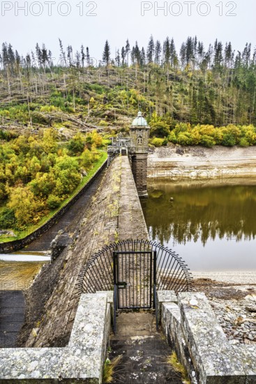 Autumn colors over Pen y Garreg Dam and Reservoir, Elan Valley, Rhayader, Powys, Wales, UK