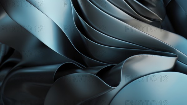 A fluid abstract design featuring smooth, metallic blue ripples, creating an elegant and modern aesthetic in 3D. Ideal for backgrounds, digital art, and contemporary designs