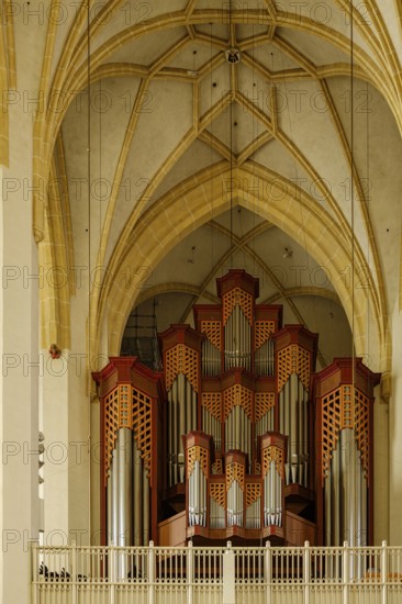Organ on the west gallery, interior photograph of the Church of Our Lady, or Cathedral of Our Lady, in Munich, Bavaria, Germany, for editorial use only