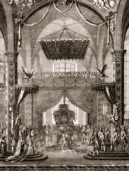 The Coronation of Frederick I, 1657 - 1713, the first King in Prussia, as Frederick III Elector of Brandenburg, 18 January 1701, Königsberg