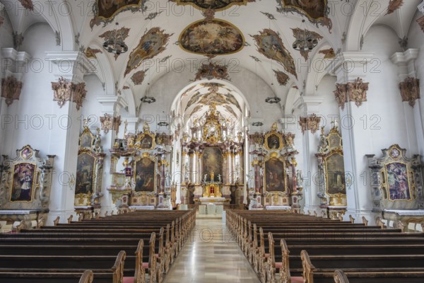 Interior view of the 18th-century baroque preacher's church, also Dominican church, historic old town of Rottweil, Rottweil district, Baden-Württemberg, Germany
