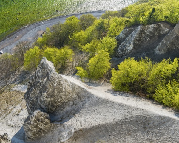 View of chalk cliffs in Jasmund National Park on Rügen, Sassnitz, Rügen, Mecklenburg-Western Pomerania, Germany