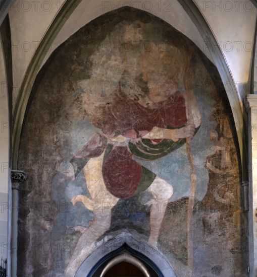 Interior view, depiction of St Christopher, north transept, Cathedral of Our Lady, Constance, Baden-Württemberg, Germany