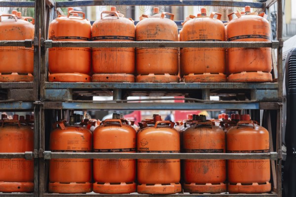 Propane cylinders on a lorry in Barcelona