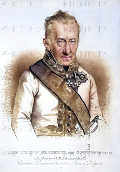 Christoph Freiherr von Lattermann (born 14 July 1753 in Olmütz, died 5 October 1835 in Vienna) was an imperial-royal field marshal, Historical, digitally restored reproduction from a 19th century original, Record date not stated