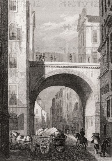South Bridge, from the Cowgate, Edinburgh, Scotland, 19th century, from Modern Athens by Th. H. Shepherd