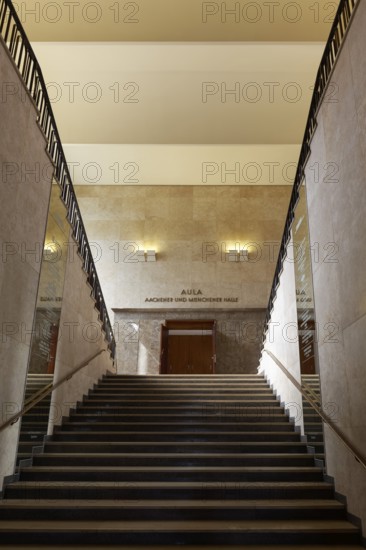 Staircase to the auditorium, historic main building of RWTH Aachen University, North Rhine-Westphalia, Germany