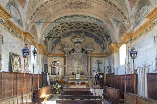 Interior of the Chapelle de Confrérie chapel in the village of Sant'Antonino in Balagne, Corsica, France