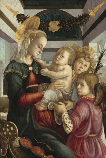 Madonna and Child with Angels (1465-1470), Madonna and Child with Angels, Painting by Sandro Botticelli (1 March 1445, 1510), one of the most important Italian painters and draughtsmen of the early Renaissance, Historic, digitally restored reproduction from an original, Record date not stated