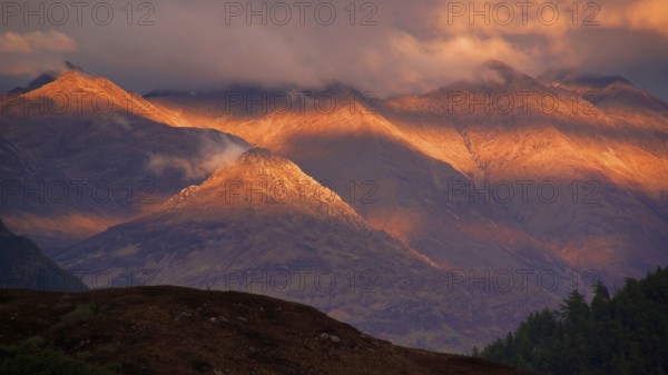 Europe, Scotland, Great Britain, England, landscape, Five Sisters, Highlands, sunset, mountain, mountains, Kintal