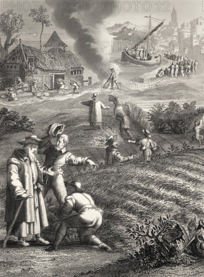 The Parable of the Weeds, New Testament, steel engraving 1853, digitally restored