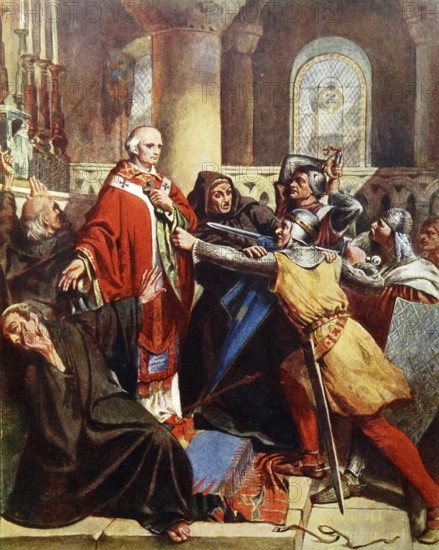 Death of Thomas Beckett. Thomas Becket, 1118 - 29 December 1170, Archbishop of Canterbury from 1162 until his assassination in 1170, digitally enhanced reproduction of a 19th century original, historical