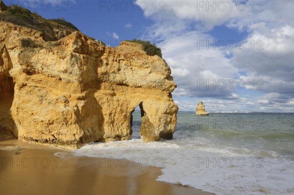 Rocky coast and beach, Praia do Camilo, Lagos, Algarve, Portugal