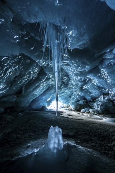 Glacier cave, ice cave, Morteratsch Glacier, Engadin, Grisons, Switzerland