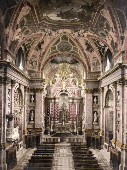Interior view of Santa Maria di Nazareth, a Roman Catholic Carmelite church. It is also called Church of the Scalzi, Chiesa degli Scalzi, Venice, Italy, Historic, digitally restored reproduction from a 19th century original, recording date unknown, Interior Santa Maria di Nazareth, a Roman Catholic Carmelite. It is also called Church of the Scalzi, Venice, Italy, Historic, digitally restored reproduction from a 19th century original, Record date not stated