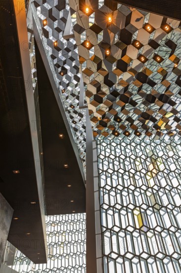 Harpa Concert Hall and Congress Centre, interior view, artistic modern architecture, Reykjavik, Reykjanes Peninsula, Sudurnes, Iceland