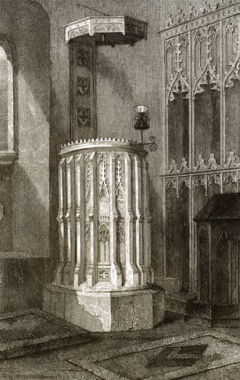 Kanzel in der Kirche St. Edmund's in South Burlingham, Norfolk, England, UK